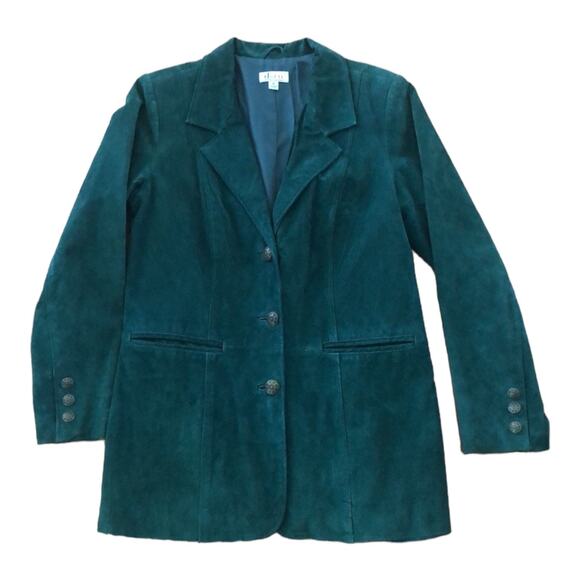 American Vintage Retro Green Suede Leather Car coat 3 Button closing size medium - Picture 5 of 13